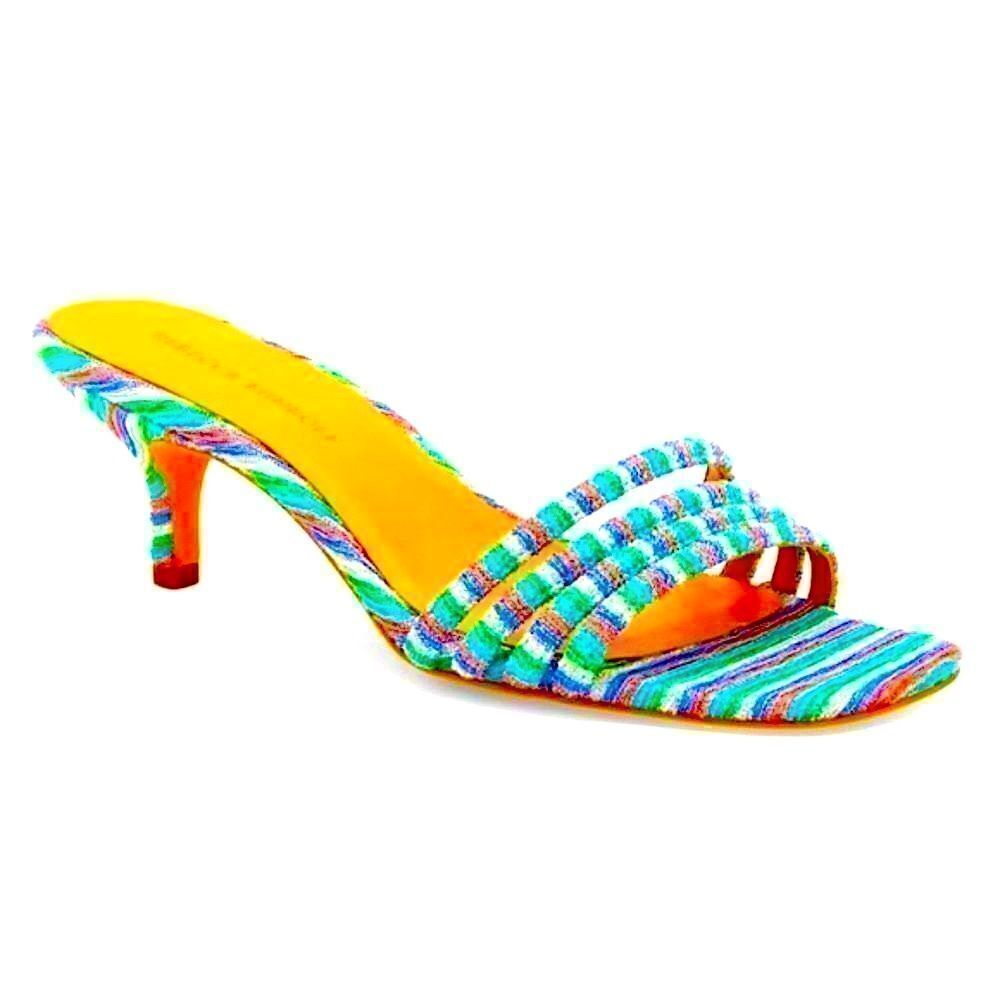 NEW REBECCA MINKOFF DECKLYNN METALLIC RAINBOW KITTEN-HEEL MULES 9M - Picture 3 of 15